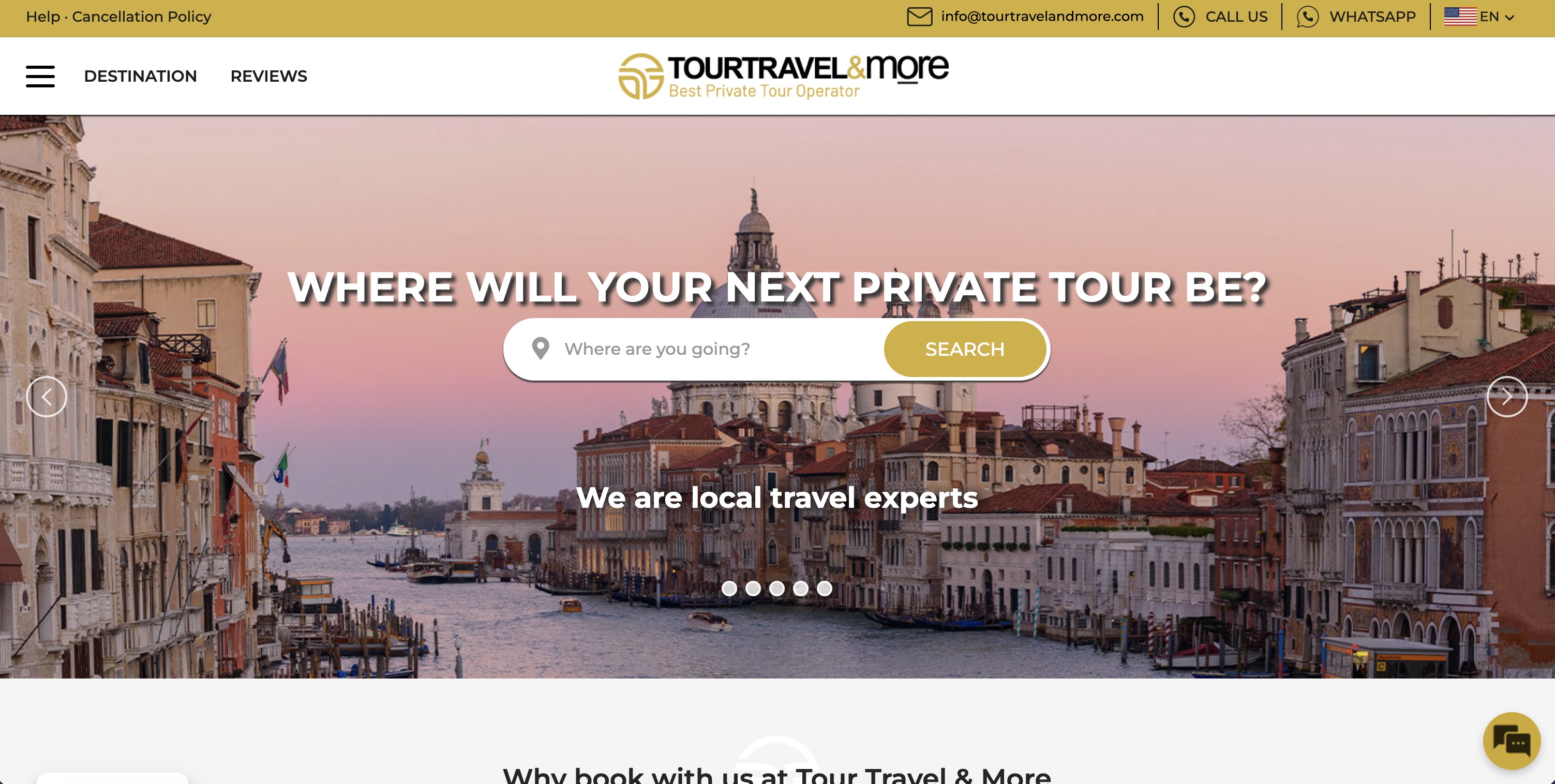 Captura actual del sitio web de Tour Travel & More