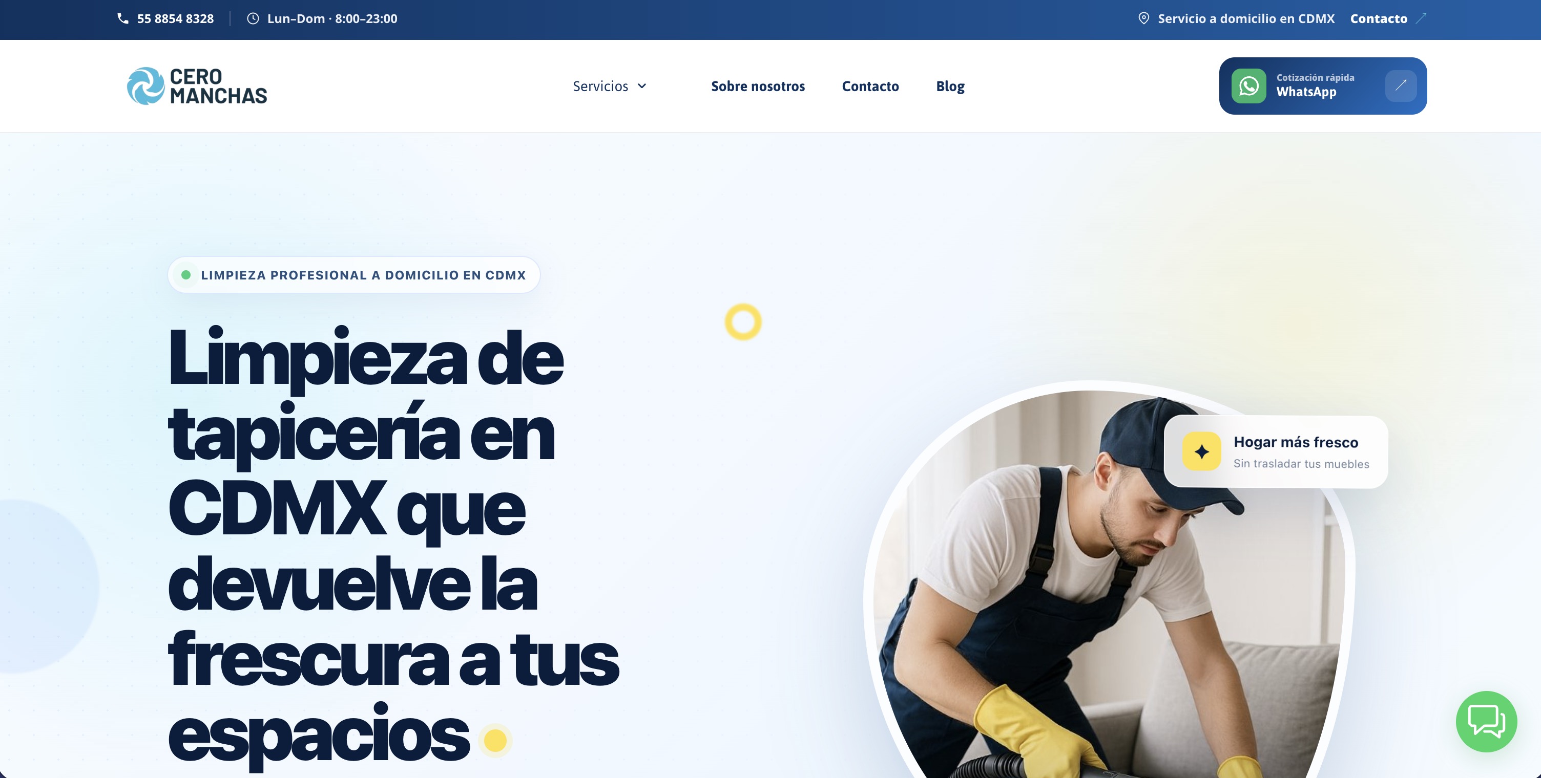 Captura actual del sitio web de Cero Manchas