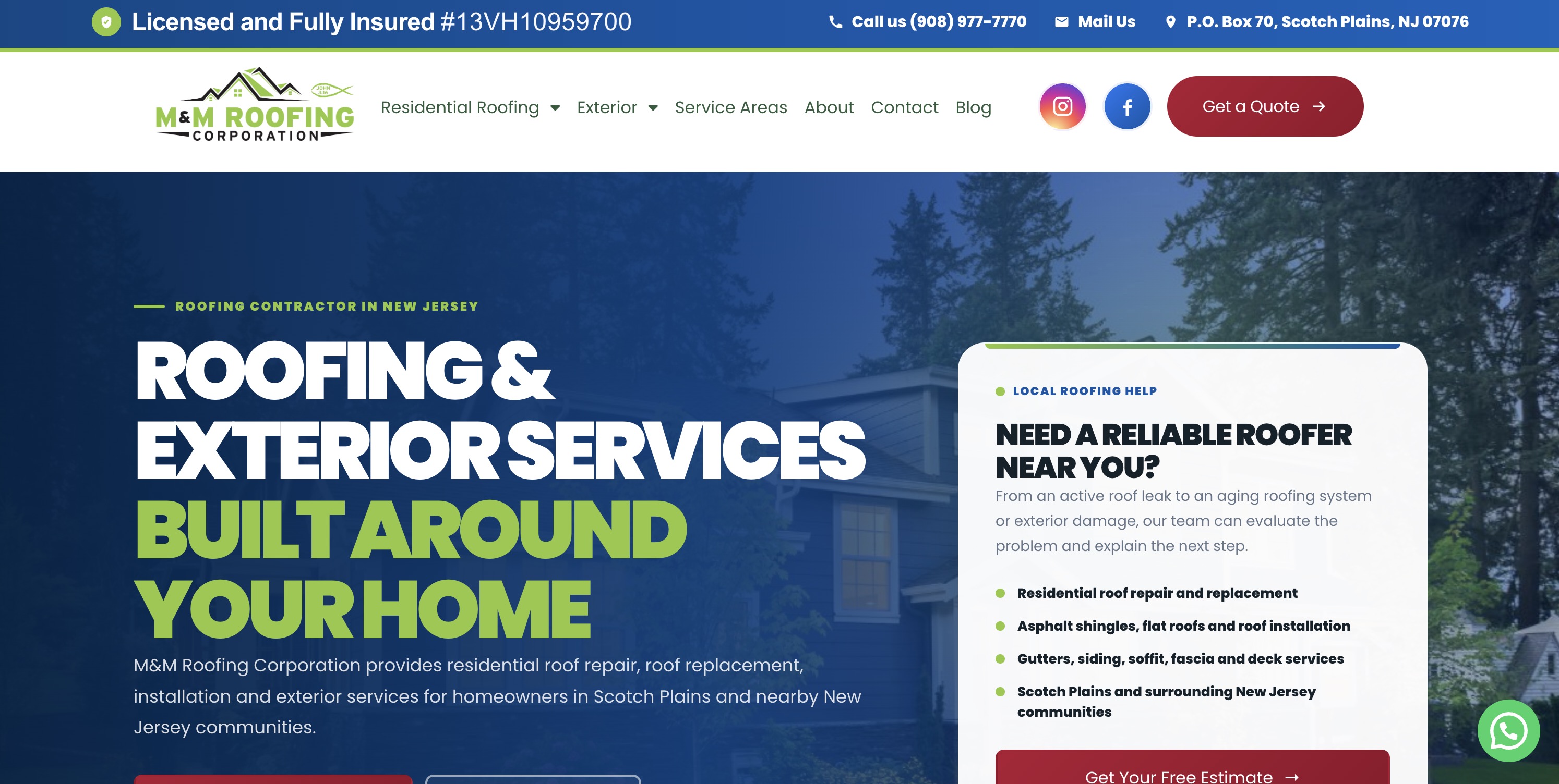 Captura actual del sitio web de M&M Roofing Corp